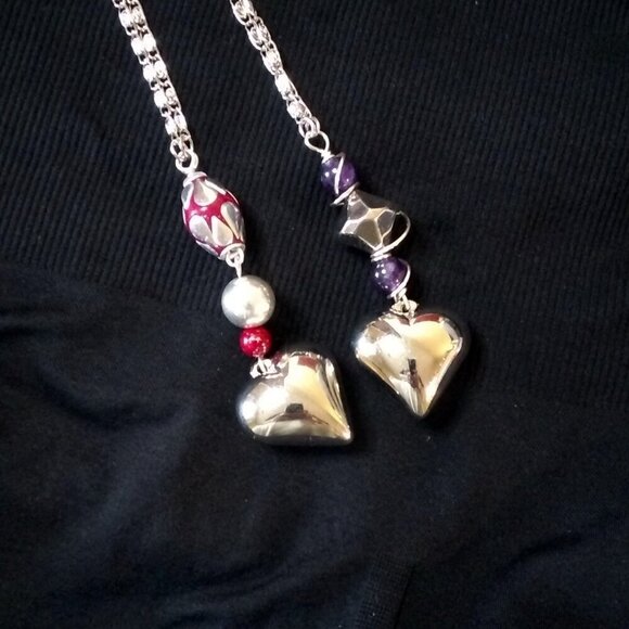Chunky Heart Necklace ~ Amethyst Beads & Ornate Chain! Sexy Mom or Lovers Gift - Picture 9 of 10